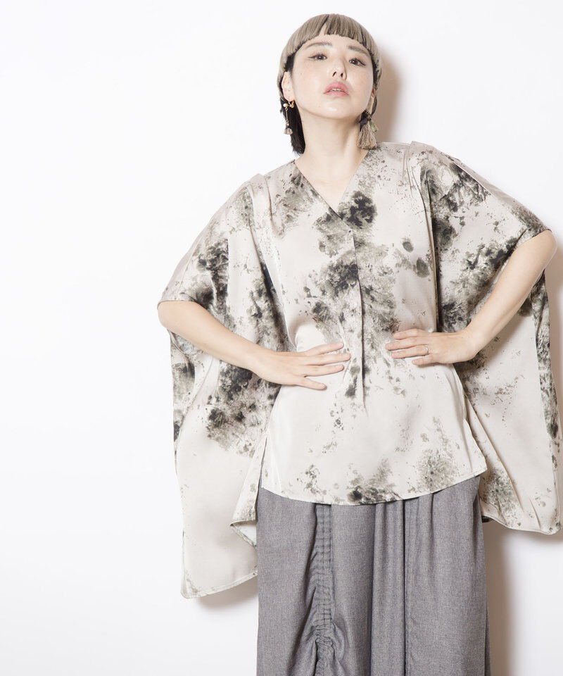  「プリントVネックビッグブラウス」|シャツ・ブラウス|