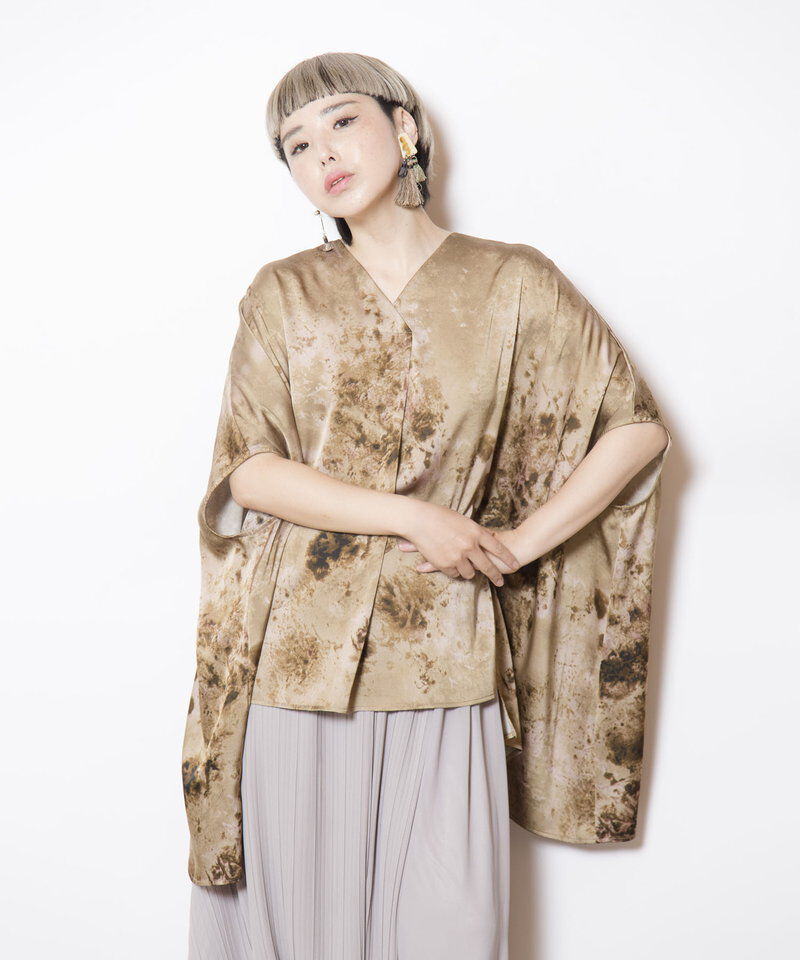  「プリントVネックビッグブラウス」|シャツ・ブラウス|