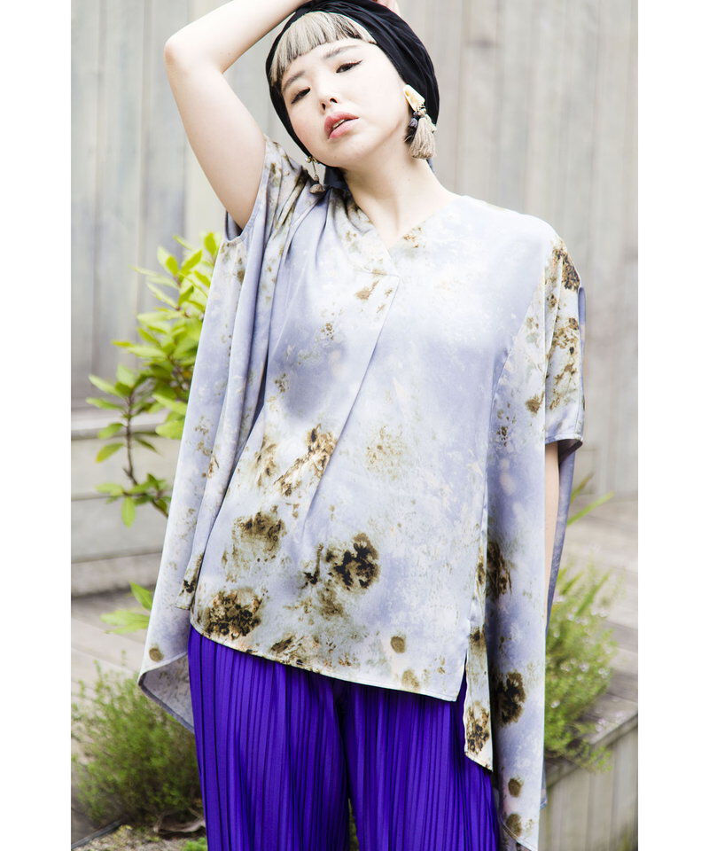  「プリントVネックビッグブラウス」|シャツ・ブラウス|