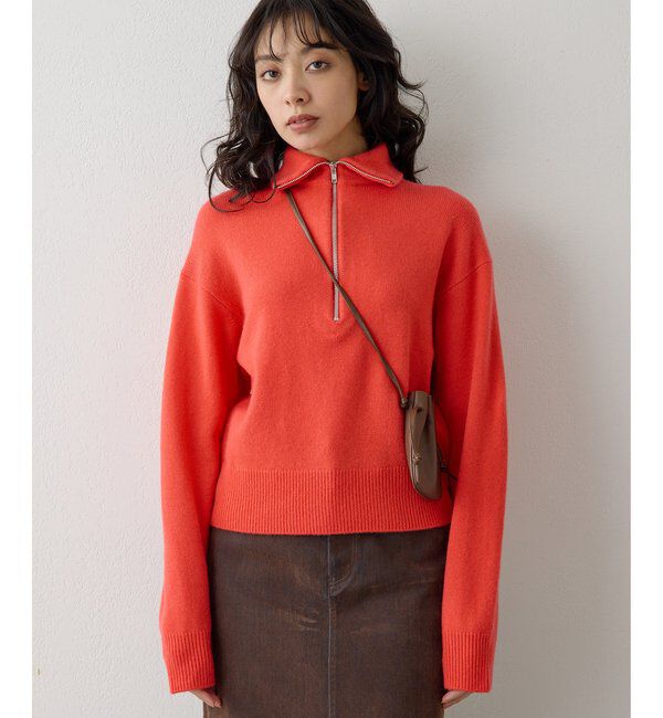  「ウールカシミヤZIPニットプルオーバー」|ニット・セーター|オレンジ