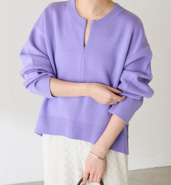  「スウェットライクラウンドヘムニット」|ニット・セーター|パープル