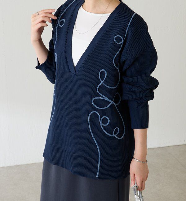  「コード刺繍深Vニット」|ニット・セーター|