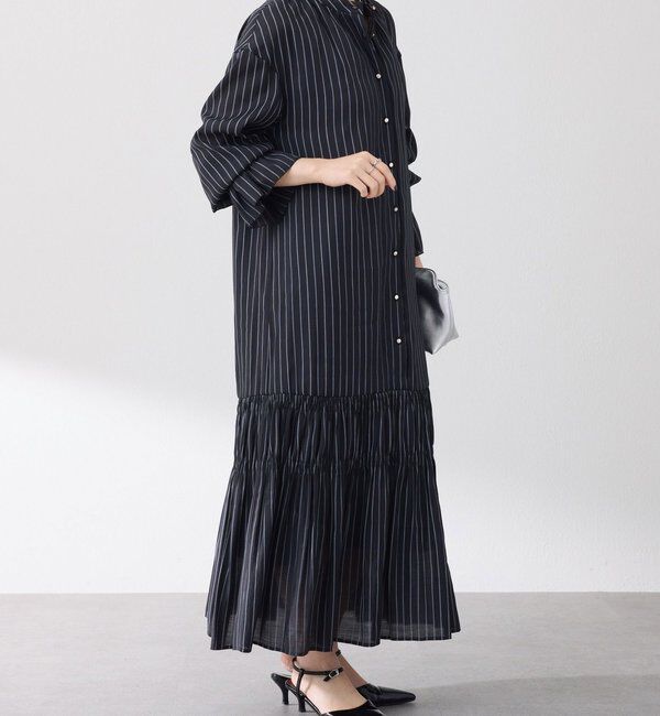  「袖シアーツイルストライプワンピース」|ワンピース|