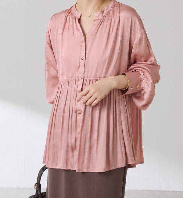  「割繊サテンスキッパーブラウス」|シャツ・ブラウス|