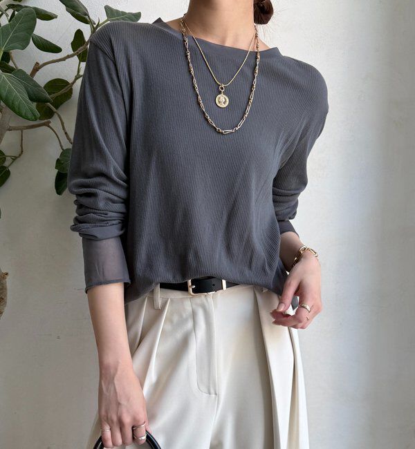  「【柔らかい着心地】袖シアーリブTEE」|Tシャツ・カットソー|