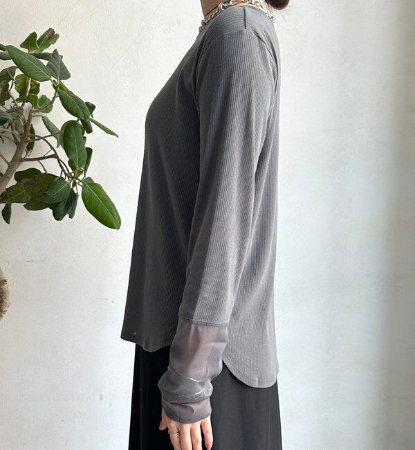  「【柔らかい着心地】袖シアーリブTEE」|Tシャツ・カットソー|