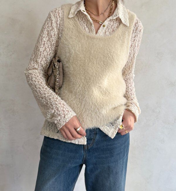  「前後2WAYシャギーニットタンクベスト」|ニット・セーター|