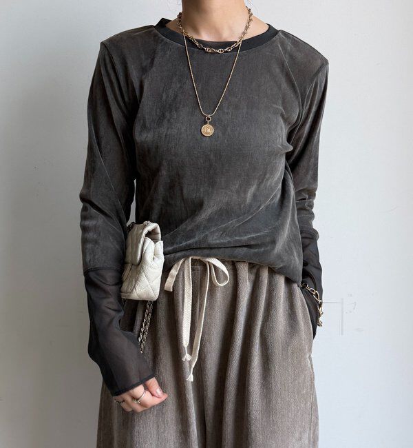  「【新色追加】チュールフロッキーシアー切替TEE」|Tシャツ・カットソー|