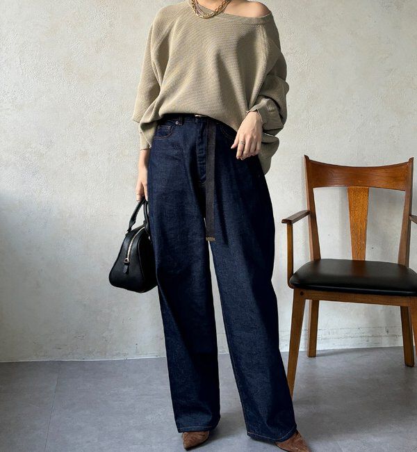  「ストレッチヤーン片畦ポンチョニット」|ニット・セーター|