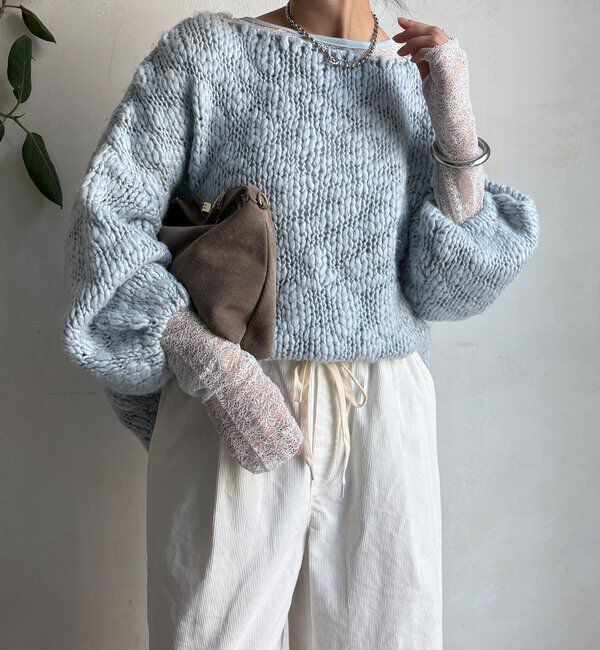  「レースロングスリーブトップス」|Tシャツ・カットソー|サックスブルー