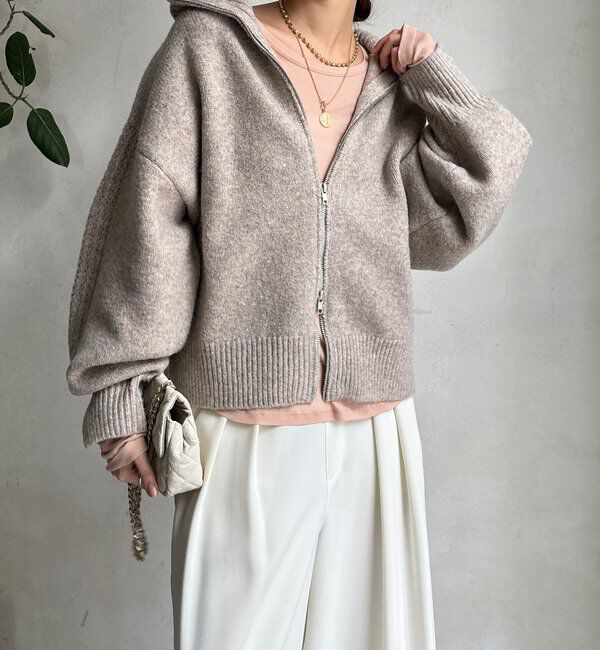  「【WEB限定】ダブルジップニットブルゾン」|カーディガン|