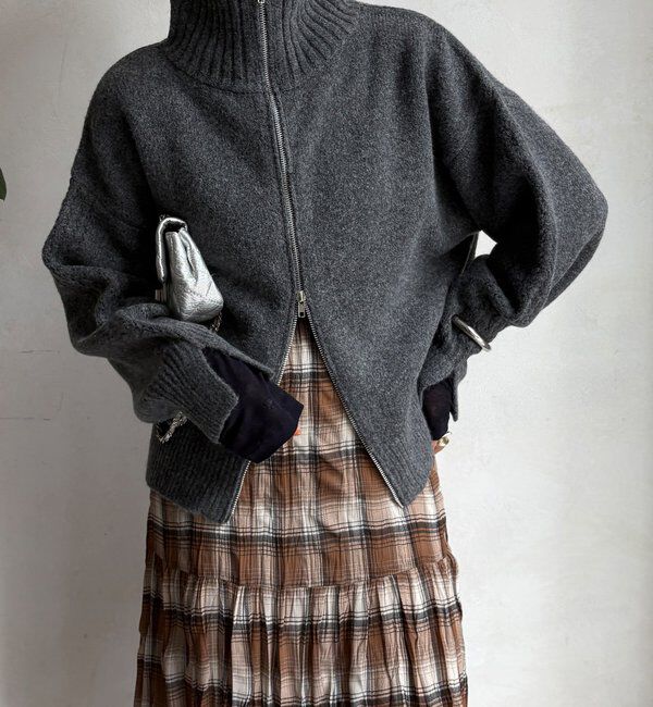  「【WEB限定】ダブルジップニットブルゾン」|カーディガン|