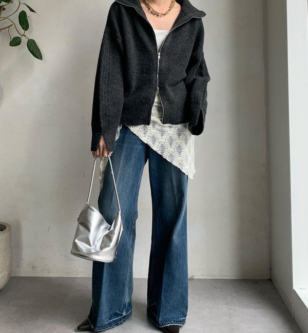  「【WEB限定】ダブルジップニットブルゾン」|カーディガン|