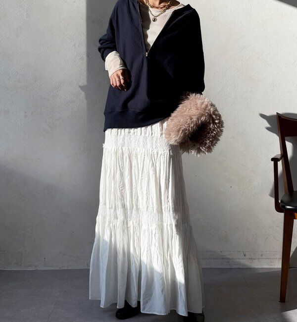  「レース切替ワッシャースカート」|スカート|