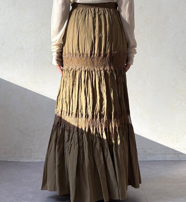  「レース切替ワッシャースカート」|スカート|