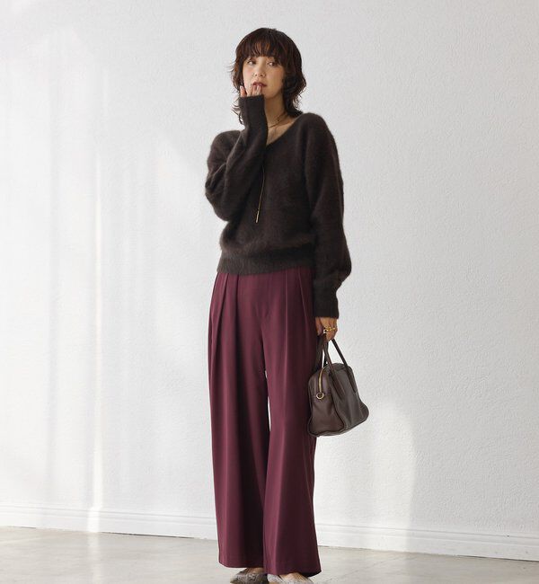  「【ウォッシャブル】【シーズンレスで使える】タックワイドスラックス」|チノ|