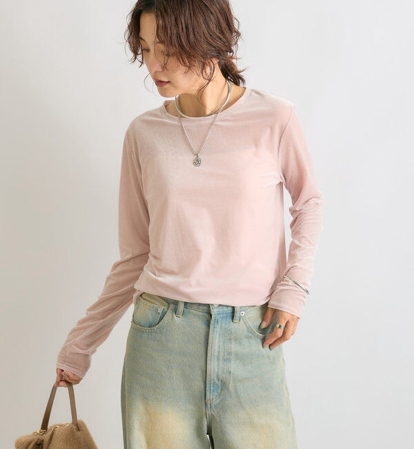  「【1枚でも様になる】シアーベロアロンT」|Tシャツ・カットソー|ピンク