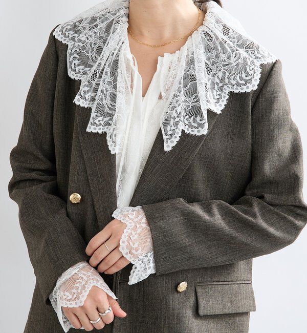  「【繊細なレースがアクセントに】フリルカラーレースブラウス」|シャツ・ブラウス|