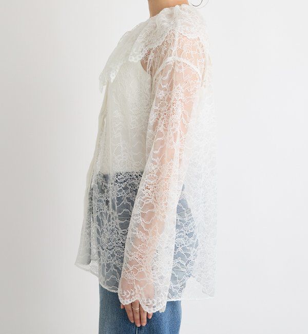  「【繊細なレースがアクセントに】フリルカラーレースブラウス」|シャツ・ブラウス|