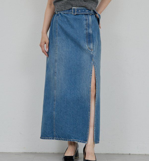  「【PEAS】スリットデニムスカート」|スカート|ブルー