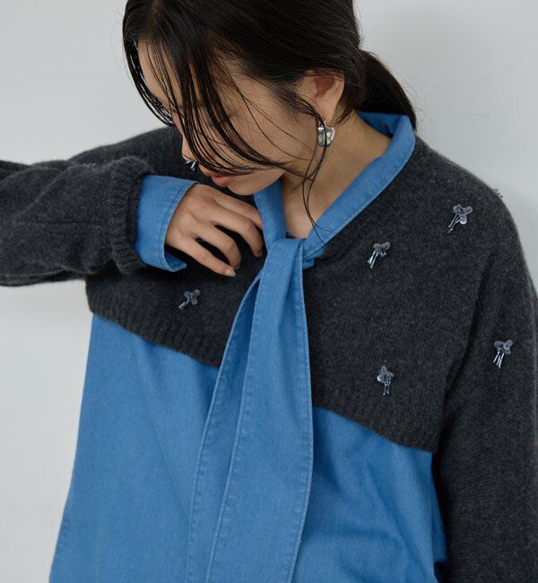  「【25th記念アイテム】ビジューショートVニット」|ニット・セーター|