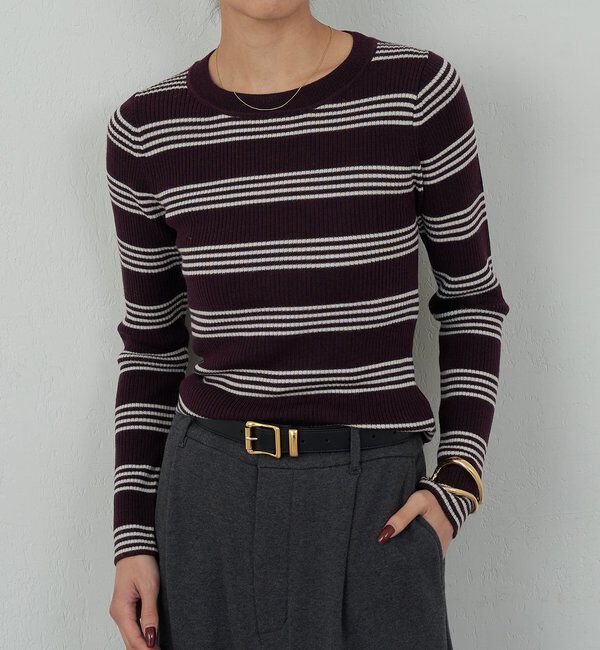  「【手洗い可】【HERITANOVUM】ボーダークループルオーバー」|ニット・セーター|ボルドー