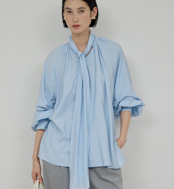  「【上品&times;華やか】【2way】ギャザーボウタイブラウス」|シャツ・ブラウス|サックスブルー