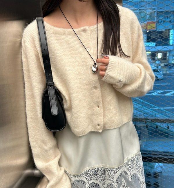  「スクエアネックニットカーディガン」|カーディガン|オフホワイト