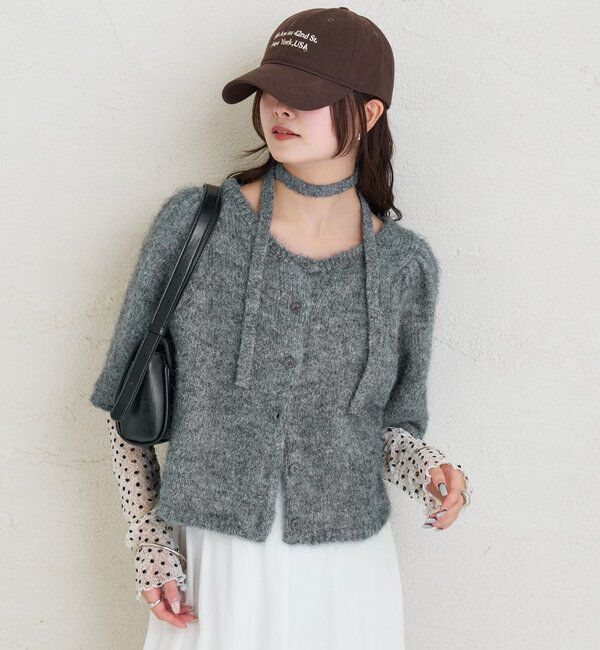  「ふわふわ半袖ニット カーディガン」|カーディガン|