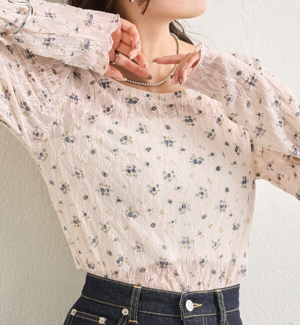 「レース花柄シアーロンT」|Tシャツ・カットソー|