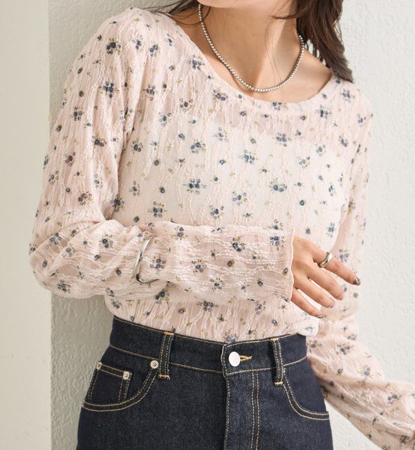  「レース花柄シアーロンT」|Tシャツ・カットソー|