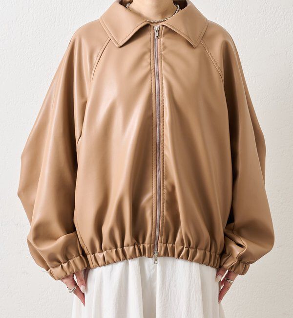  「バルーンスリーブフェイクレザーブルゾン」|ブルゾン・スタジャン|