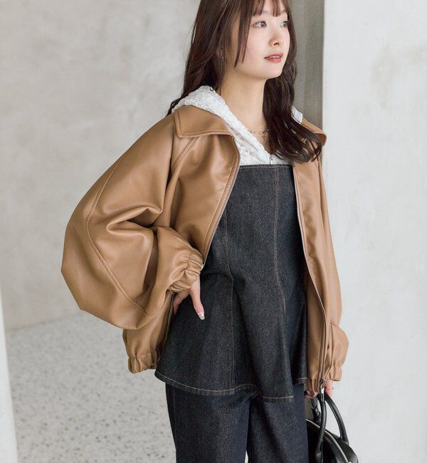  「バルーンスリーブフェイクレザーブルゾン」|ブルゾン・スタジャン|