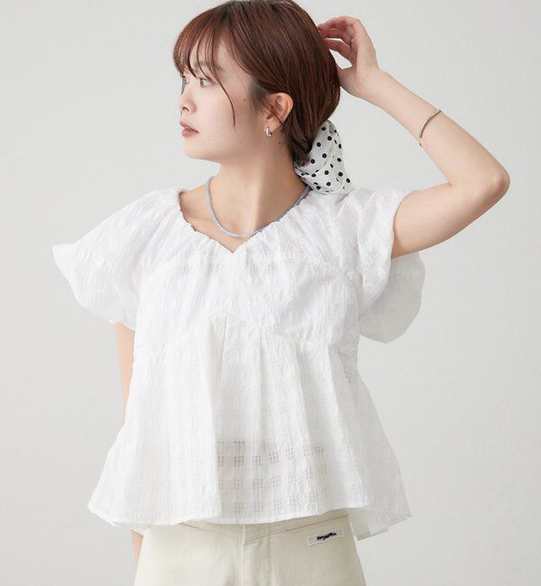  「チェックパフブラウス」|シャツ・ブラウス|