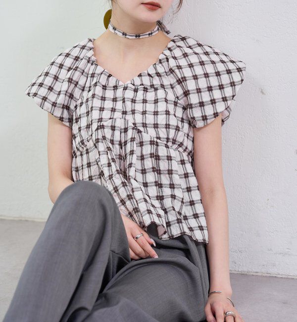  「チェックパフブラウス」|シャツ・ブラウス|