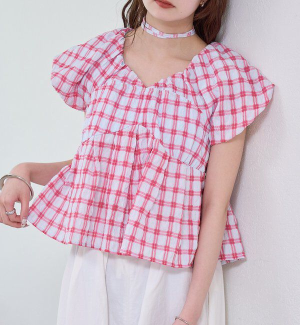  「チェックパフブラウス」|シャツ・ブラウス|