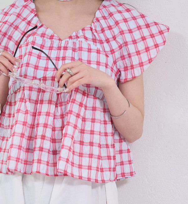  「チェックパフブラウス」|シャツ・ブラウス|