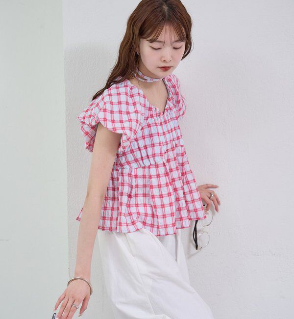  「チェックパフブラウス」|シャツ・ブラウス|