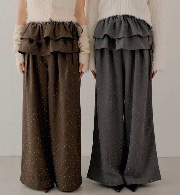  「【SALON by Chico】取り外しフリルルーズスラックスパンツ」|チノ|