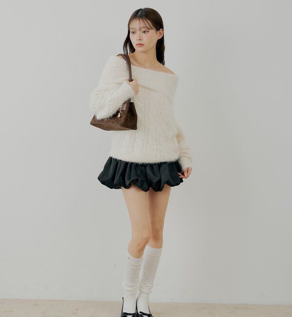  「リブデザインオフショルルーズニット」|ニット・セーター|