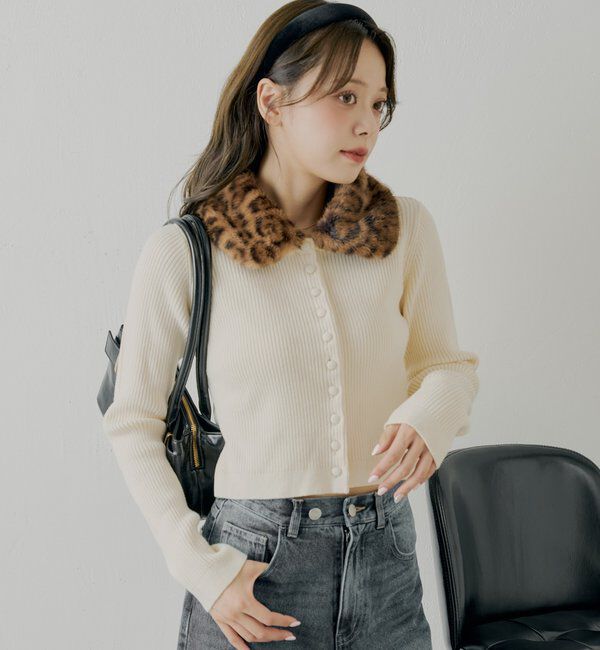  「【SALON by Chico】ファー襟取り外しコンパクトトップス」|ニット・セーター|