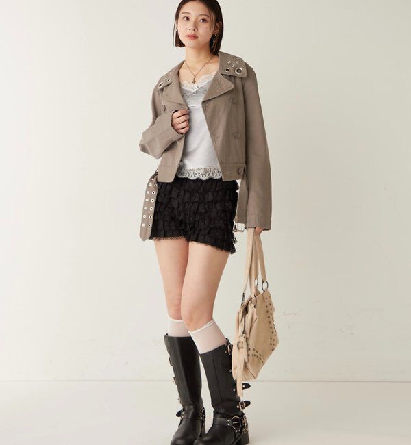  「レースショートパンツ(無地/ドット/チェック/レオパード)」|チノ|