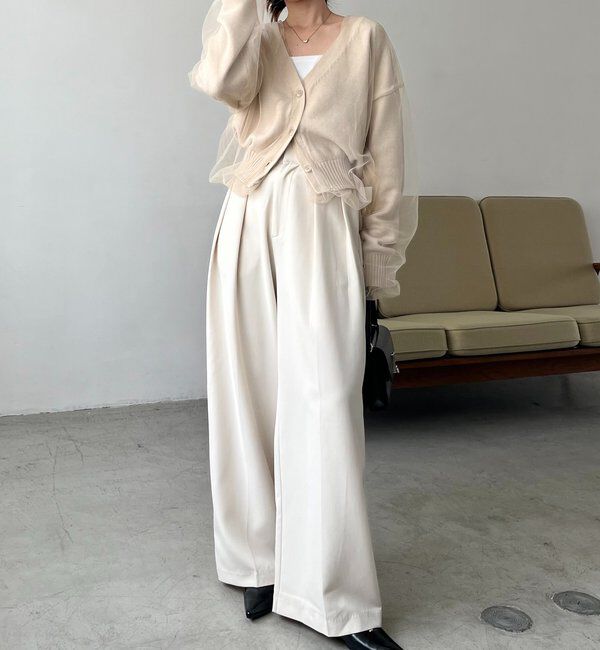  「【1枚で着映え】チュールレイヤードカーディガン」|カーディガン|