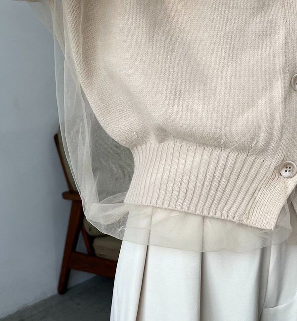  「【1枚で着映え】チュールレイヤードカーディガン」|カーディガン|