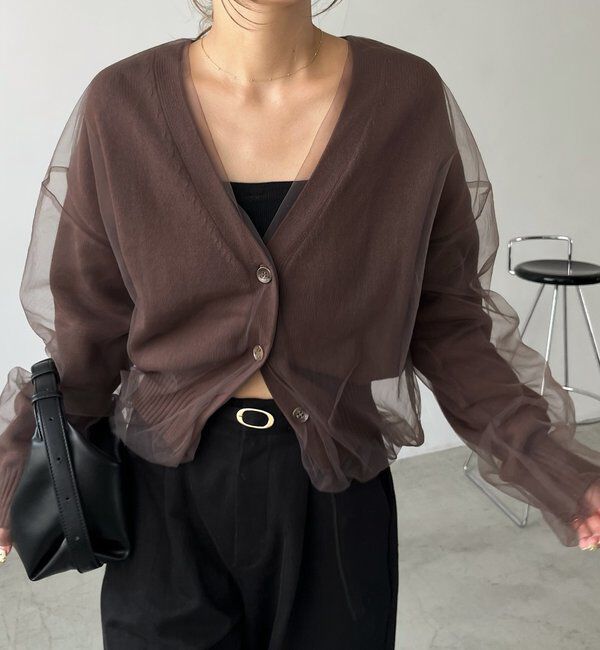  「【1枚で着映え】チュールレイヤードカーディガン」|カーディガン|