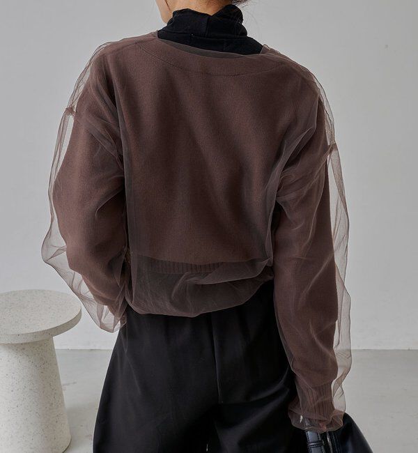  「【1枚で着映え】チュールレイヤードカーディガン」|カーディガン|