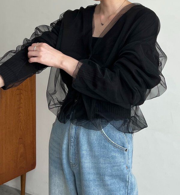  「【1枚で着映え】チュールレイヤードカーディガン」|カーディガン|