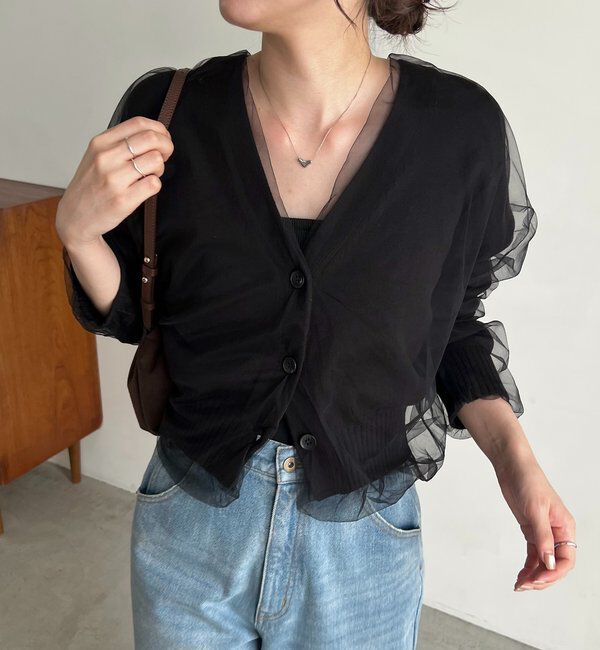 「【1枚で着映え】チュールレイヤードカーディガン」|カーディガン|