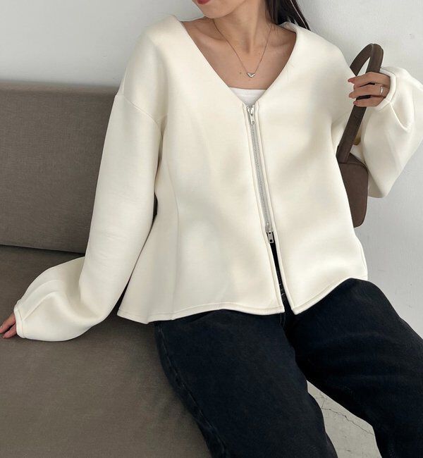  「【スタイルアップが叶う/伸縮性◎】ペプラムジップカーディガン」|Tシャツ・カットソー|