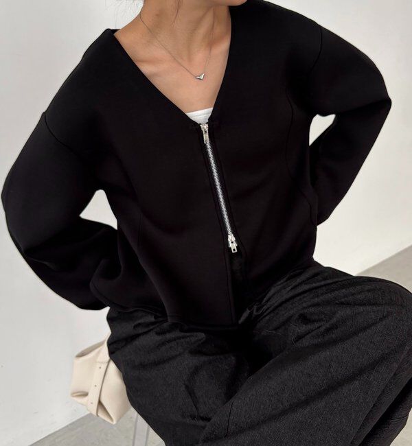  「【スタイルアップが叶う/伸縮性◎】ペプラムジップカーディガン」|Tシャツ・カットソー|